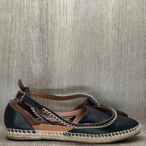Carmin Sandals Womens Sz 39 Close Toe Gladiator Espadrille Flats Leather Black